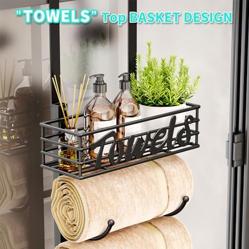 HapiRm Towel Racks for Bathroom Storage - 6 Tier Over The Door & Wall Mount Rolled Towel Storage Organizer Holder with Metal Shelf Basket for Small Bathroom, Camper, Rv - Black, Patented - Image 5