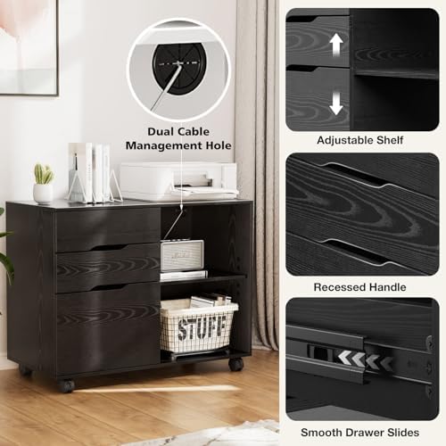 DUMOS File Cabinet with 3 Drawers, Wood Under Desk Storage Printer Stand - Image 5