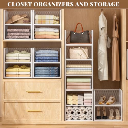 DAOUTIME 6-Tier Stackable Closet Organizers and Storage Basket, Wire Closet Shelf Organizer, Sweater Storage Oragnizer Bins, Multifunctional Clothes Storage Drawer Organizer for Wardrobe, White - Image 3