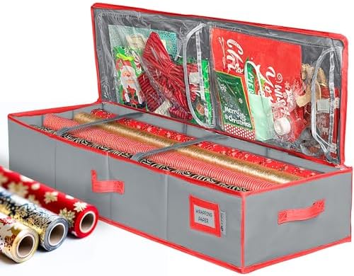 HOLDN’ STORAGE Premium Wrapping Paper Storage Container, Grey/Red Trim by HOLDN%E2%80%99STORAGE