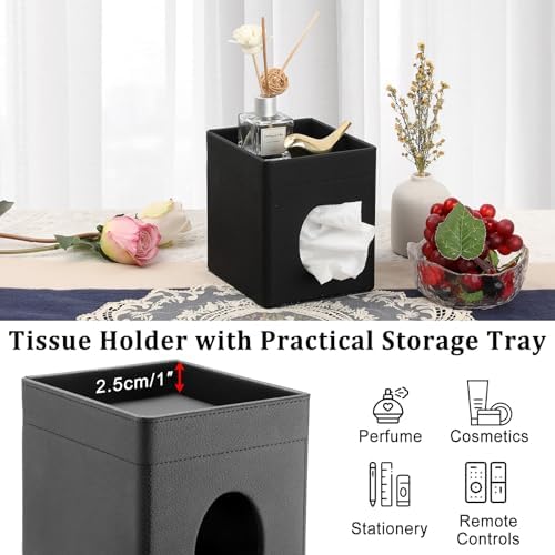 Sumnacon Square Tissue Box Cover with Storage Tray,Tissue Box Holder,Black - Image 3