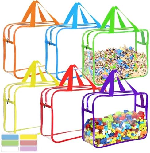 6 Colors Large Toy Storage Bags Reusable Clear Toy Organizer with Labels by OPELETNNT