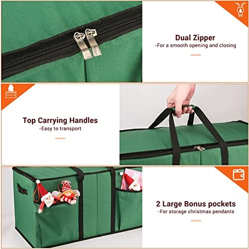 Christmas Ornament Storage Box, Mrrihand Xmas Decoration Organizer with Adjustable Dividers - Storage Container Keeps 128 Holiday Ornaments 3-Inch, Dual Zipper Closure, 600D Tear-Proof Material(Green) - Image 3