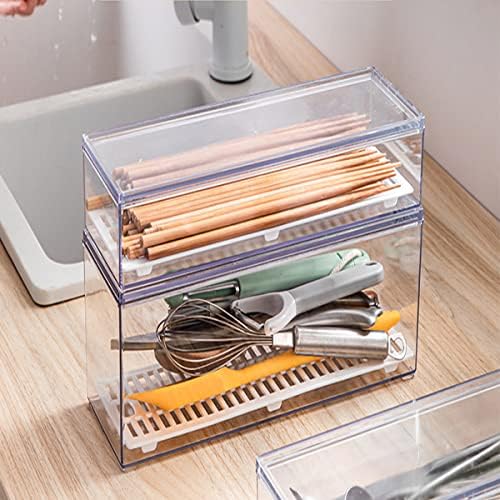 Large Transparent Flatware Tray Kitchen Drawer Organizer With Lid and Drainer - Plastic Kitchen Cutlery Tray and Utensil Storage Container with Cover - Dust-proof Dinnerware Holder - Image 3