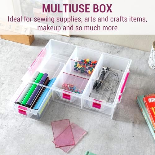 MyGift Stackable Single Tray Add-On for 11-Inch Clear Arts & Crafts Container, 9-Compartment Sewing Supplies Organizer with Removable Dividers for Craft Storage, Includes 3 Drawers - Image 4