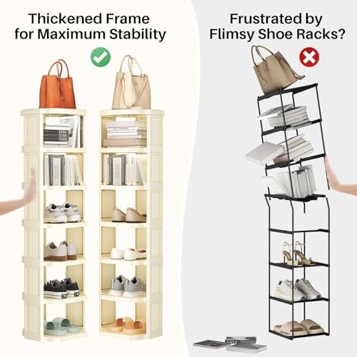 Kitstorack Vertical Shoe Rack: 8 Tiers Stackable Shoe Rack for Closet DIY Free Standing Shoe Organizer Small Shoe Shelf for Small Spaces and Narrow Spaces Plastic, White - Image 5