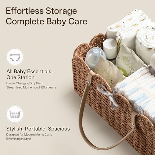 HBlife Large Baby Diaper Caddy, Paper Rope Storage Baskets Nursery Bin with Removable Divider, Portable Car Organizer for Diapers, Baby Shower Gifts, Newborn Essentials Must Haves - Image 4