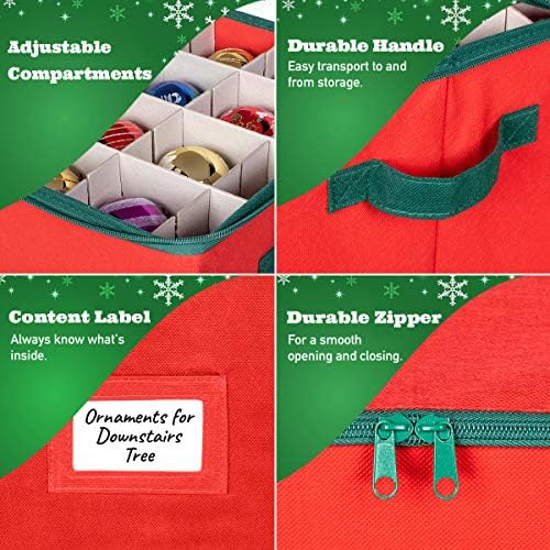 HOLDN’ STORAGE Christmas Ornament Storage Box Christmas Decor Storage Containers that Store up to 64 – 3” x 3” Holiday Xmas Ornaments – Adjustable Compartment To Fit Many Sizes Ornaments – Red - Image 5