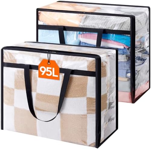 Lifewit 95L Clear Clothes Storage Bags,Plastic Foldable Blanket Storage Bag by Lifewit