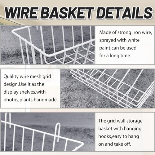 3PCS Wire Baskets,Metal Wire Storage Basket,Wall Hanging Bin and Display Basket for Kitchen,Cabinet,Pantry,Bathroom,Home Decor Supplies,Potted Plants,White - Image 3
