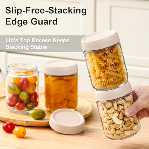 NETANY 6-pack 16oz Glass jars with Airtight Lids, Overnight Oats Containers with Lids, Wide mouth Mason Salad jars, Glass Food Storage Containers for Snacks Yogurt Spice Sugar-Beige - Image 4