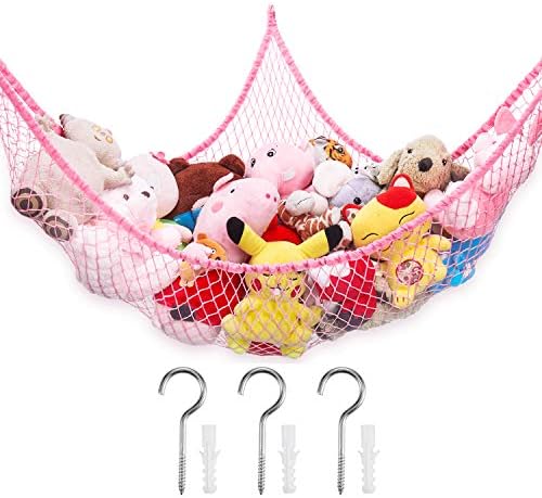 Stuffed Animal Hammock, Toy Hammock Net, LXUNYI Wall Corner Mesh Toy Net Giant Baby Kids Children Stuff animals Hammocks Storage Hanging Net Organizer (Rose, 84 inch) by LXUNYI