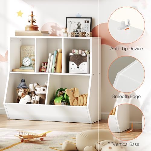 HOOBRO Kids Bookshelf, Bookcase Footboard, 31.5" L Toy Storage Cubby, Children's Toy Shelf, Toy Storage Cabinet, Fit for Children's Room, Playroom, Hallway, Kindergarten, White WT328CW01 - Image 7
