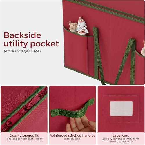 Christmas Figurine Storage Box for 15-Inch Figurines and Nutcrackers, Holiday Decor Organizer with Adjustable Dividers, 8 Slots and 2 Pockets, Dual Zippers, 600D Oxford, 24.8"x12.2"x15.2" ,Red - Image 5