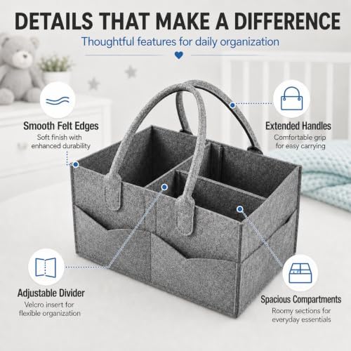 PandaEar Diaper Caddy Organizer, Portable Baby Basket, Divided, Gray - Image 4