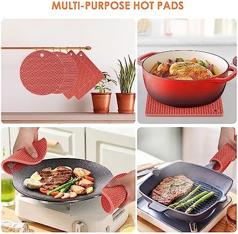 4 Pack Trivets for Hot Dishes, Silicone Pot Holders Hot Pads for Kitchen, Silicone Trivets for Hot Pots and Pans, Hot Plates to Protect Table Quartz Countertops Heat Resistance to 450°F, Nordic Orange - Image 3