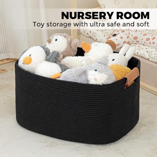danpinera Large Blankets for Living Room, 72 L Woven Cotton Rope Baskets for Storage, Organizing Kids Toys & Dog Toys, Large Basket Organizer for Nursery, Bedroom, Bathroom, 22’’*17’’*11.8’’ Black - Image 5