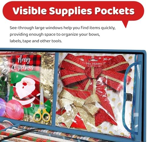 Fabspace Christmas Wrapping Paper Storage Containers, 40 Inch Gift Wrap Organizer, Visible Supplies Pockets for Xmas Accessories, Underbed Storage for Christmas Decorations, Blue - Image 4