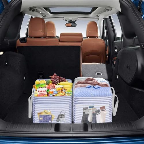 LHZK Standing Utility Tote Bag with Metal Wire Frame and the Sides Rinforced, Large Tote Bag with Handle, Reusable Grocery Bags Foldable, Beach Bag, Car Tote (Blue, 18.5''x11.8''x11.5'') - Image 6