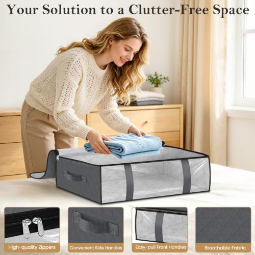 6 Pack Storage Bags, 40L Clothes Storage Containers, Storage Bins, Gray - Image 3