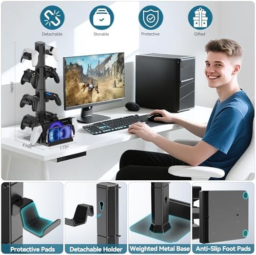 Kytok Gaming Headset & Controller Holder Stand for Gamer Gift, Game Headphone Desk Organizer Storage with Cable Hook for Xbox/ PS5/ PS4/ Controller, for playstation 4 Mounts, Brackets & Stands - Image 4
