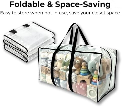 24 GAL Heavy Duty Moving Bags Clear See-Through 6 Pack - Backpack Straps & Handles, Large Zipper Storage Bags for Clothes, Water-Resistant College Dorm & Moving Essentials - Image 6