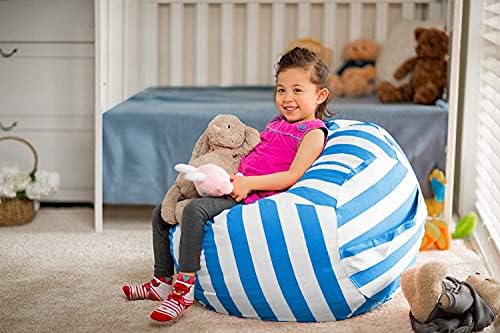 WEKAPO Stuffed Animal Storage Bean Bag Chair Cover for Kids | Stuffable Zipper Beanbag for Organizing Children Plush Toys Large Premium Cotton Canvas (Blue, XX-Large) - Image 6