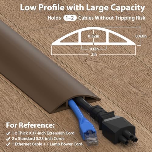 ZhiYo 6ft Floor Cord Cover, Cable Cavity 0.6" W x 0.32" H, Coffee Brown - Image 3