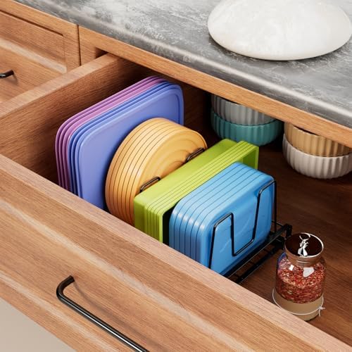 Small Food Container Lid Organizer with Adjustable 5 Dividers Black - Image 2
