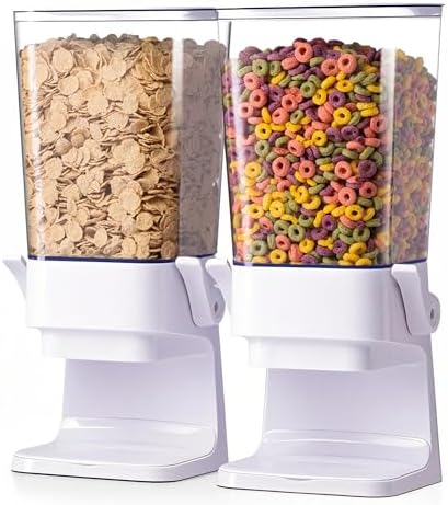 Cereal Dispenser Countertop 2Pc, Cereal Containers Storage, 5.5Qt Organization and Storage Containers for Kitchen, Snack Dispenser for Rice, Grains, Nuts, Dry Food, Oatmeal, Pet food, White by ZeadesignNewProductNewLife