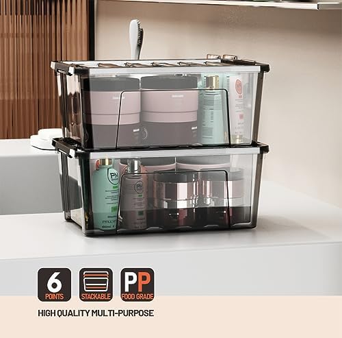 WYT 5-Quart Small Plastic Storage Container Bin with Secure Lids and Latch Buckles, Black Clear Durable Stackable Nestable Organizin, 6-Pack - Image 7