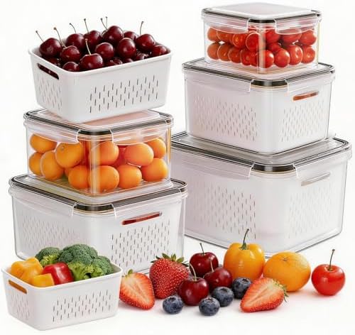 5 Pack Fruit Storage Containers for Fridge, Plastic Fruit Containers Set by OrderNow