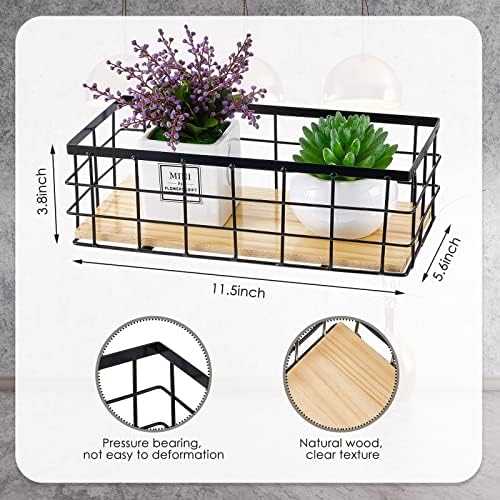 Funrous 2 Pcs Metal Small Wire Basket Wall Hanging Wire Basket Hang Small Bathroom Kitchen Storage Organizer Toilet Paper Mesh Storage Bin Shelf Rack with Base(Black,11.42 x 5.12 x 3.94 Inches) - Image 2