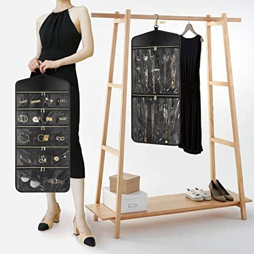 CHICECO Travel Jewelry Holder Organizer,Hanging Jewelry Organizer Storage with Zippered Pockets for Cloest,Jewelry Holder for Earrings, Necklaces（Black） - Image 6