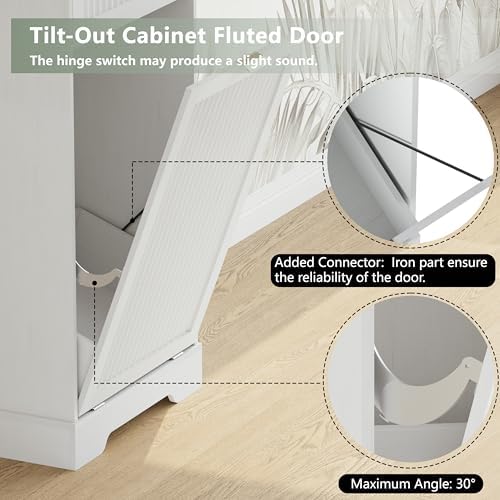 13 Gallons Tilt Out Trash Can Cabinet, Fluted Trash Cabinet, White - Image 6