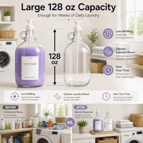 2 PCS 128 Oz Glass Liquid Laundry Detergent Dispensers with Pumps - Image 5