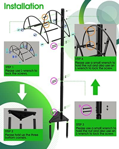 Meykwod Garden Hose Stand/Hanger Freestanding, Heavy Duty In-Ground Hose Rack Organizer for Outside Yard, Sturdy to Hold 150ft (Metal, Black) - Image 5