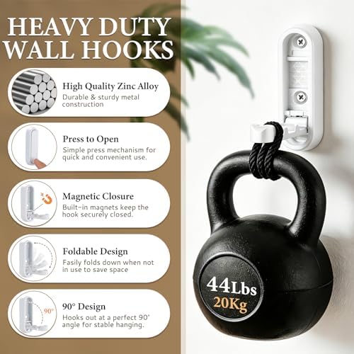 Foldable Wall Hooks, 2 Pack White Heavy Duty Coat Hooks, Screw Mounted - Image 5