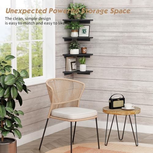 Forbena Black Floating Corner Bookshelf for Wall Set of 4, Large Corner Plant Shelves for Living Room, Rustic Rounded Hanging Bookshelves Wall Mounted for Bedroom Books, Kitchen, Closet, Office - Image 3