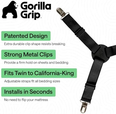 GORILLA GRIP Patented Fitted Bed Sheet Holders for Corners, 4 Pack Black - Image 2