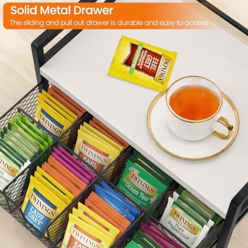 Homode Tea Bag Organizer, Wood Tea Bag Holder with Storage Drawer, white - Image 5