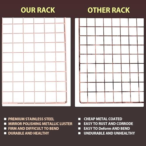 Briout 2PCS Cooling Rack for Cooking Baking, 16" x 10" Wire Rack, Rose Gold - Image 4