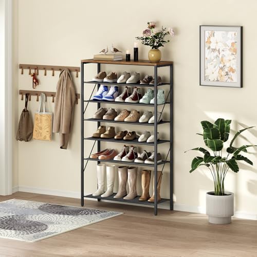 MAHANCRIS 8 Tier Shoe Rack Organizer for Closet, Holds 28-32 Pairs, Tall Metal Shoe Storage Shelf for Entryway Bedroom, Sturdy Freestanding Shoe Rack Space Saving, Large Capacity, Rustic Brown - Image 2