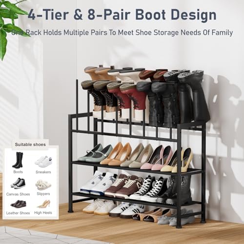DIMJ Boot Rack 4-Tier - Black Metal Boot Storage Rack for Tall Boots Organizer Tall Boots, Multiuse Shoe Rack for Boots, Sneakers, High-Heel, Entryway, Fit for 8 Pairs, Black - Image 3