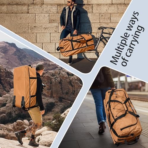110L Expandable to 140L 32” Foldable Oxford Soft-Sided Rolling Duffle Bag with 2 Heavy-Duty Wheels,2 Large Compartments,Adjustable Shoulder Strap and Attached Organizer Pouch,Coffee - Image 4