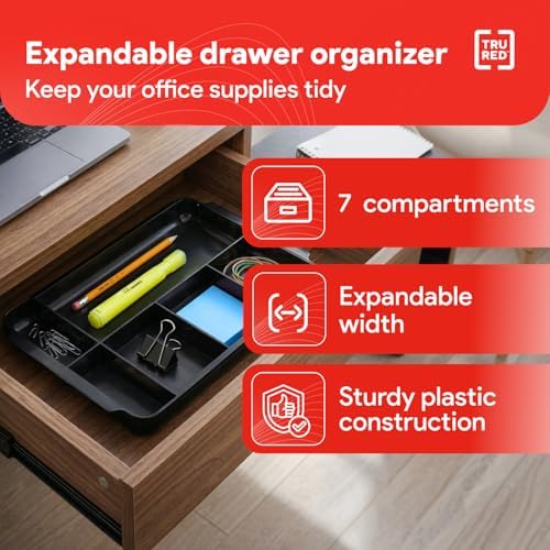 TRU RED Expandable Plastic Drawer Organizer, 7-Compartment, Black - Image 2