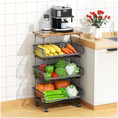 Gsiekare 4 Tier Fruit and Vegetable Basket for Kitchen with Wheels by Gsiekare