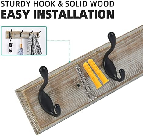 Coat Rack Wall Mounted, Entryway Wall Coat Rack with 4 Rustic Coat Hooks, 17” Vintage Pinewood Hanger Hat, Dual Hook for Hanging Keys Hats, Perfect for Entryway, Bathroom, Living Room - Image 4