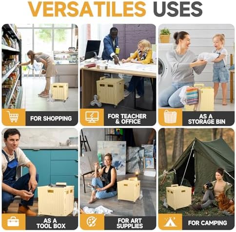 Nedcart Rolling Crate with Stair Climbing Wheels, Foldable Utility Cart with Detachable Lid & Telescoping Handle, Portable Rolling Cart Tote Basket for Teacher Upstairs Grocery Shopping - Image 5