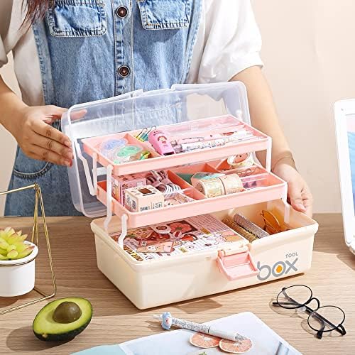 Kinsorcai 12'' Three-Layer Clear Plastic Storage Box/Tool Box, Multipurpose Organizer and Portable Handled Storage Case for Art Craft and Cosmetic (White) - Image 4
